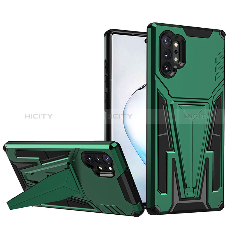 Funda Bumper Silicona y Plastico Mate Carcasa con Soporte MQ1 para Samsung Galaxy Note 10 Plus 5G Verde