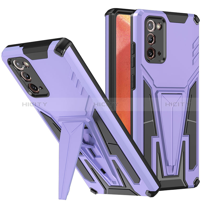 Funda Bumper Silicona y Plastico Mate Carcasa con Soporte MQ1 para Samsung Galaxy Note 20 5G Morado