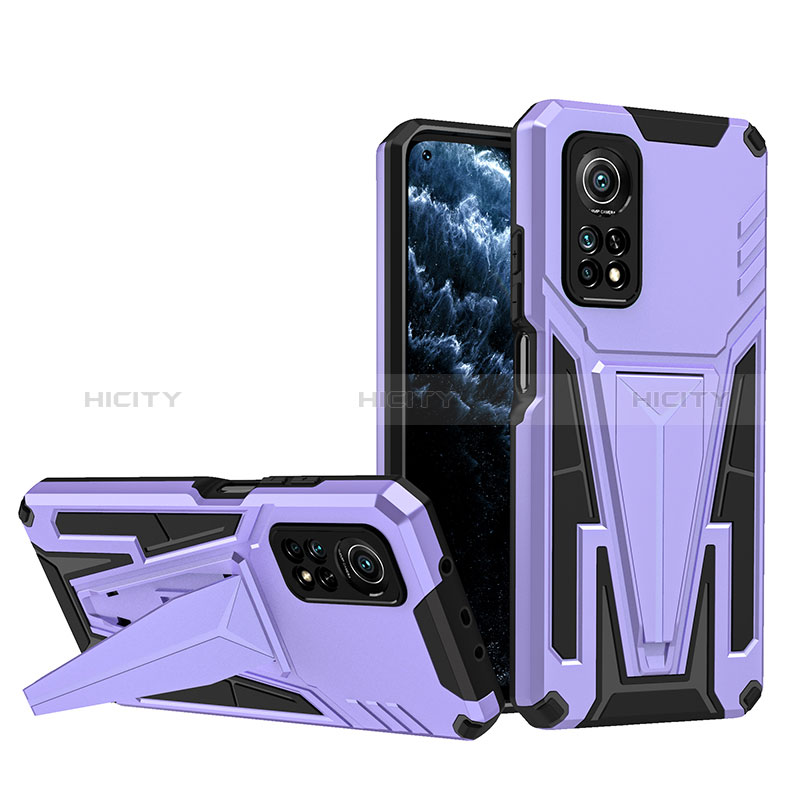 Funda Bumper Silicona y Plastico Mate Carcasa con Soporte MQ1 para Xiaomi Mi 10T Pro 5G Morado