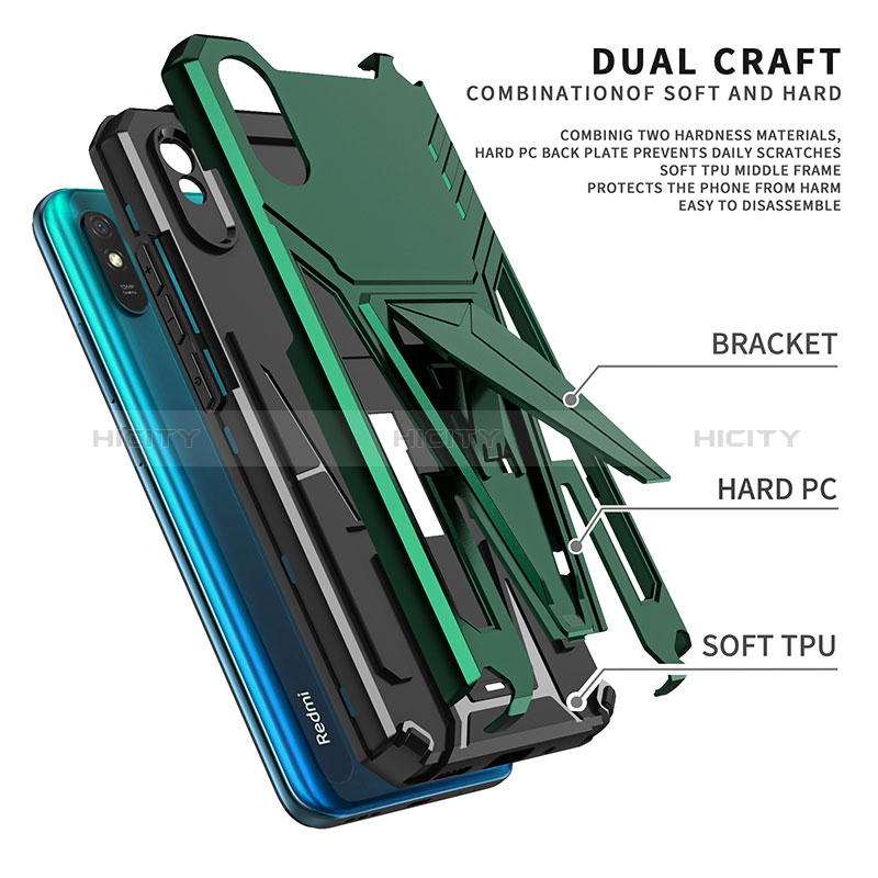 Funda Bumper Silicona y Plastico Mate Carcasa con Soporte MQ1 para Xiaomi Redmi 9AT