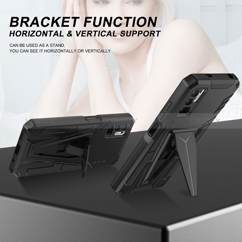 Funda Bumper Silicona y Plastico Mate Carcasa con Soporte MQ1 para Xiaomi Redmi Note 10T 5G