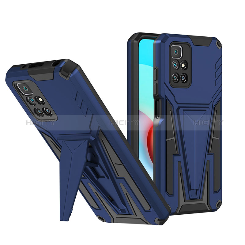 Funda Bumper Silicona y Plastico Mate Carcasa con Soporte MQ1 para Xiaomi Redmi Note 11 4G (2021) Azul