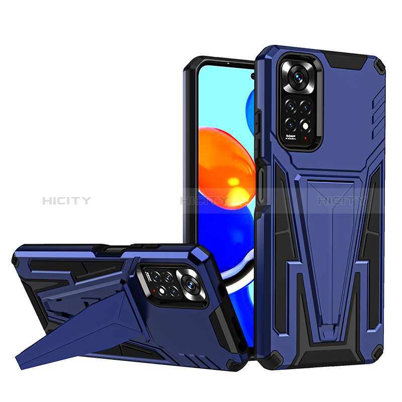 Funda Bumper Silicona y Plastico Mate Carcasa con Soporte MQ1 para Xiaomi Redmi Note 11 4G (2022) Azul