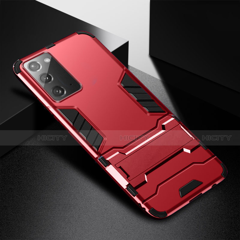 Funda Bumper Silicona y Plastico Mate Carcasa con Soporte N02 para Samsung Galaxy Note 20 5G Rojo