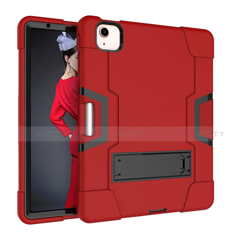 Funda Bumper Silicona y Plastico Mate Carcasa con Soporte para Apple iPad Air 4 10.9 (2020) Rojo
