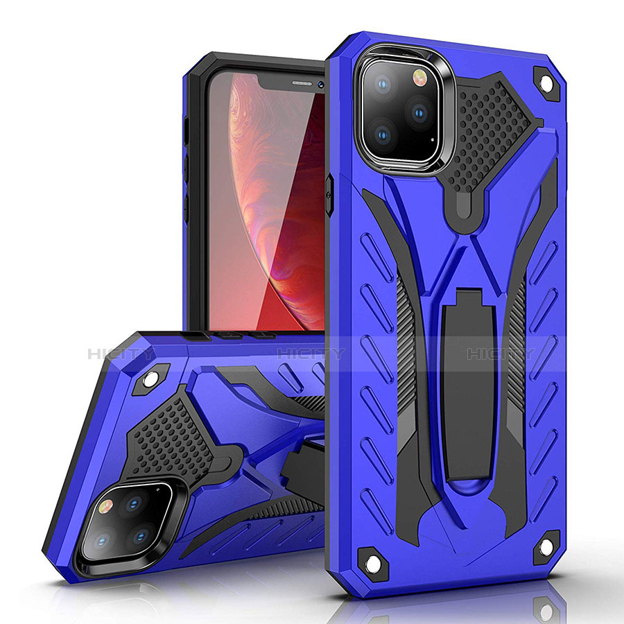 Funda Bumper Silicona y Plastico Mate Carcasa con Soporte para Apple iPhone 11 Pro Azul