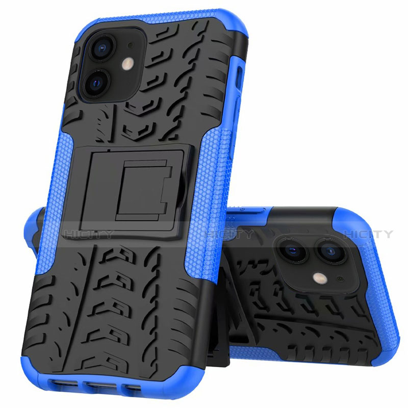 Funda Bumper Silicona y Plastico Mate Carcasa con Soporte para Apple iPhone 12 Azul