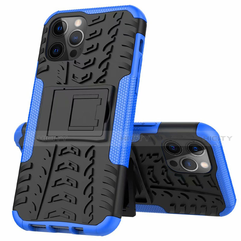 Funda Bumper Silicona y Plastico Mate Carcasa con Soporte para Apple iPhone 12 Pro Max Azul