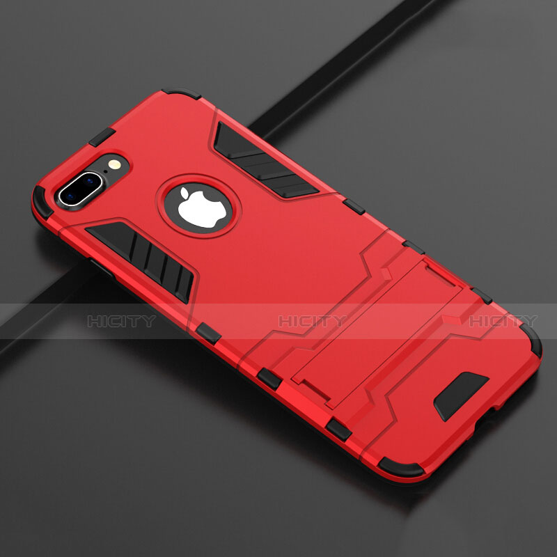 Funda Bumper Silicona y Plastico Mate Carcasa con Soporte para Apple iPhone 8 Plus Rojo