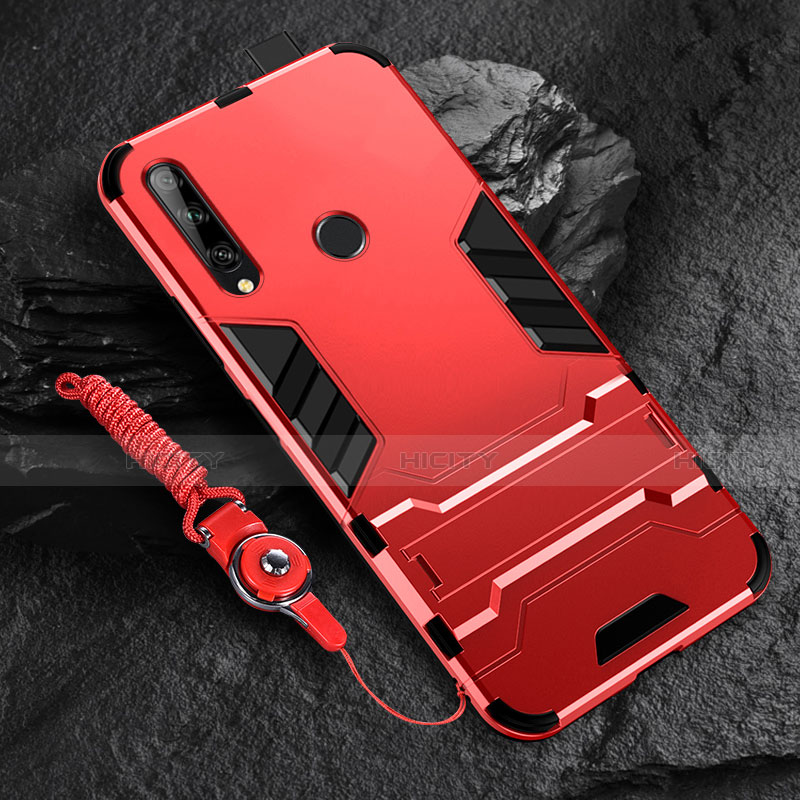 Funda Bumper Silicona y Plastico Mate Carcasa con Soporte para Huawei Enjoy 10 Plus Rojo