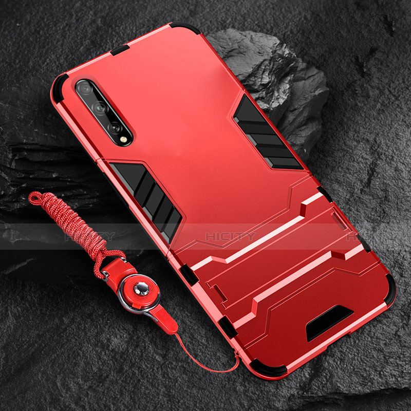 Funda Bumper Silicona y Plastico Mate Carcasa con Soporte para Huawei Enjoy 10S Rojo