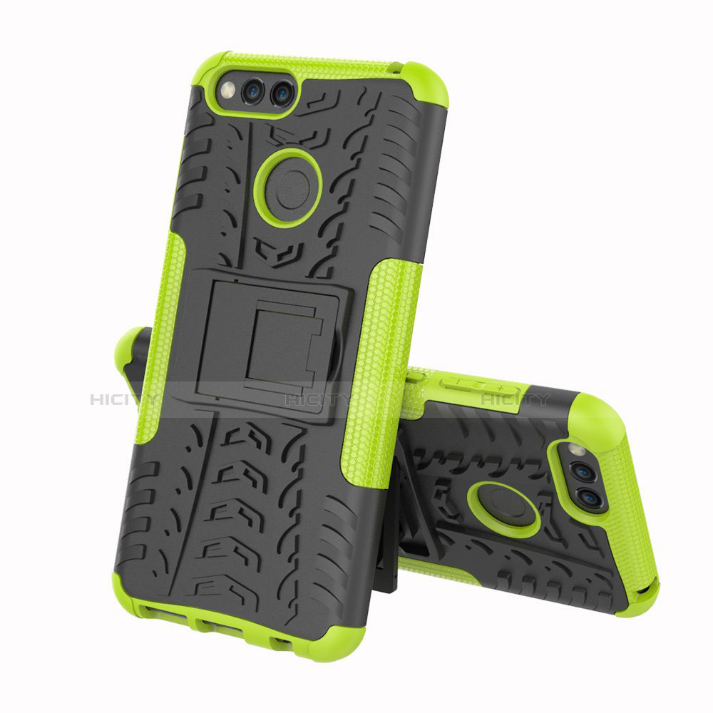 Funda Bumper Silicona y Plastico Mate Carcasa con Soporte para Huawei Enjoy 8e Verde