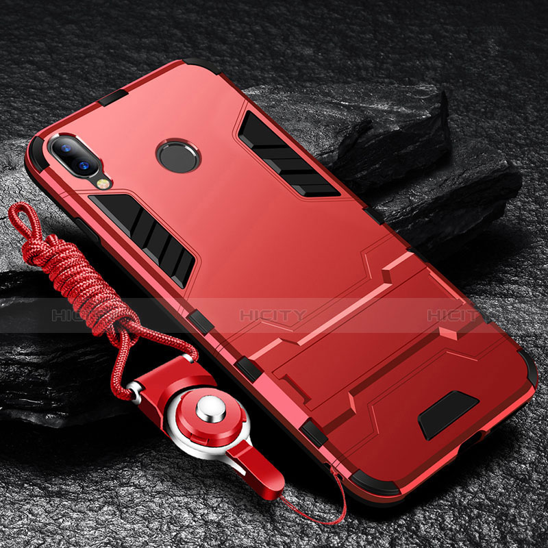 Funda Bumper Silicona y Plastico Mate Carcasa con Soporte para Huawei Enjoy 9 Plus Rojo