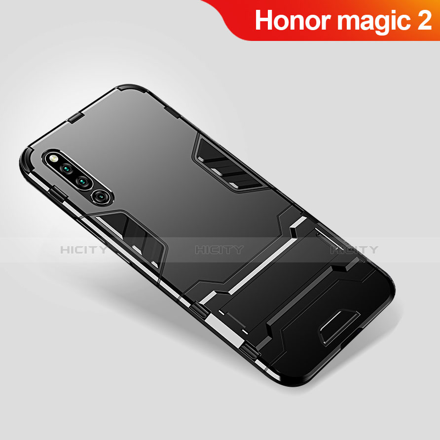 Funda Bumper Silicona y Plastico Mate Carcasa con Soporte para Huawei Honor Magic 2 Negro