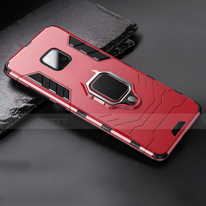 Funda Bumper Silicona y Plastico Mate Carcasa con Soporte para Huawei Mate 20 Rojo