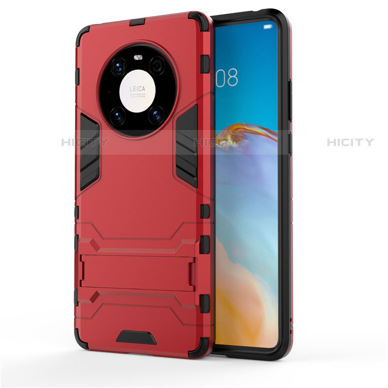 Funda Bumper Silicona y Plastico Mate Carcasa con Soporte para Huawei Mate 40 Rojo