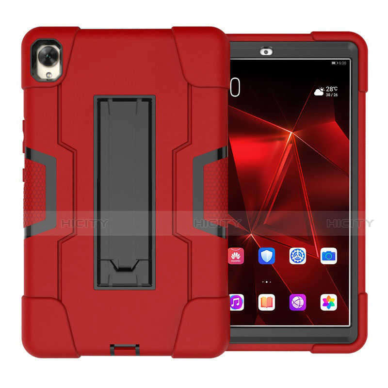 Funda Bumper Silicona y Plastico Mate Carcasa con Soporte para Huawei MediaPad M6 10.8 Rojo