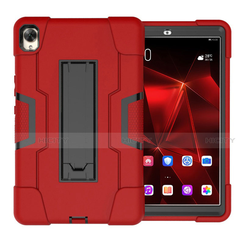 Funda Bumper Silicona y Plastico Mate Carcasa con Soporte para Huawei MediaPad M6 8.4 Rojo