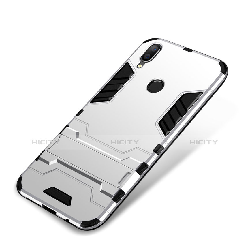 Funda Bumper Silicona y Plastico Mate Carcasa con Soporte para Huawei Nova 3i Blanco