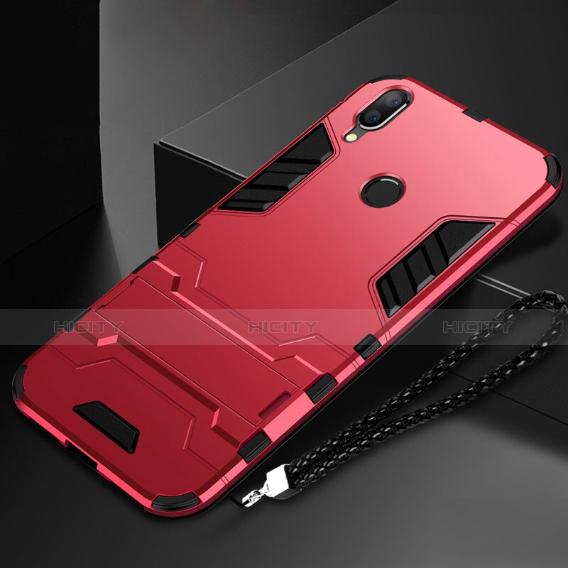 Funda Bumper Silicona y Plastico Mate Carcasa con Soporte para Huawei Nova Lite 3 Rojo