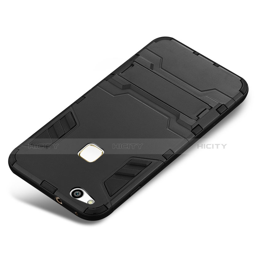 Funda Bumper Silicona y Plastico Mate Carcasa con Soporte para Huawei P10 Lite Negro