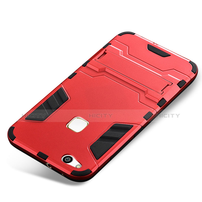 Funda Bumper Silicona y Plastico Mate Carcasa con Soporte para Huawei P10 Lite Rojo