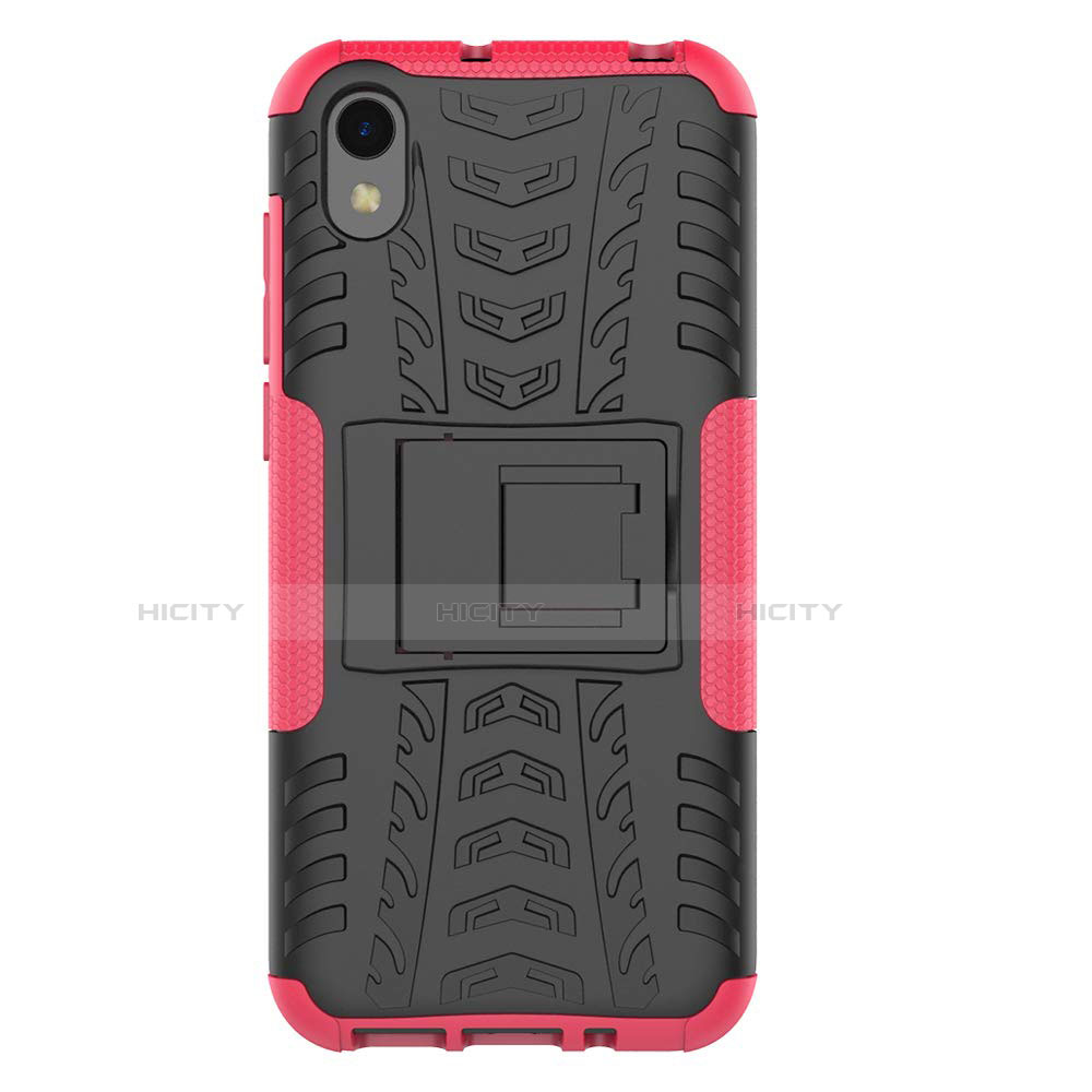 Funda Bumper Silicona y Plastico Mate Carcasa con Soporte para Huawei Y5 (2019) Rosa