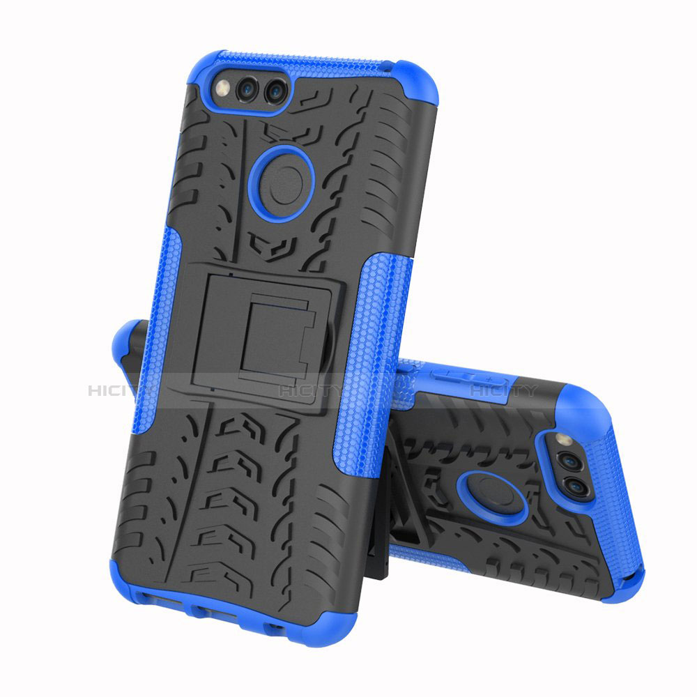 Funda Bumper Silicona y Plastico Mate Carcasa con Soporte para Huawei Y6 (2018) Azul