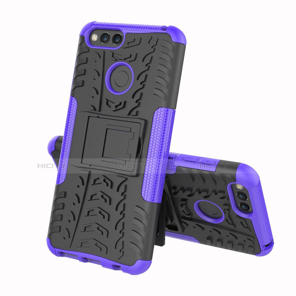 Funda Bumper Silicona y Plastico Mate Carcasa con Soporte para Huawei Y6 (2018) Morado