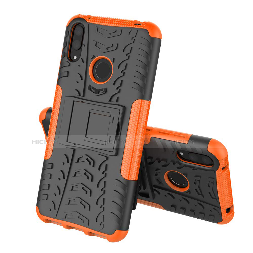 Funda Bumper Silicona y Plastico Mate Carcasa con Soporte para Huawei Y7 (2019) Naranja