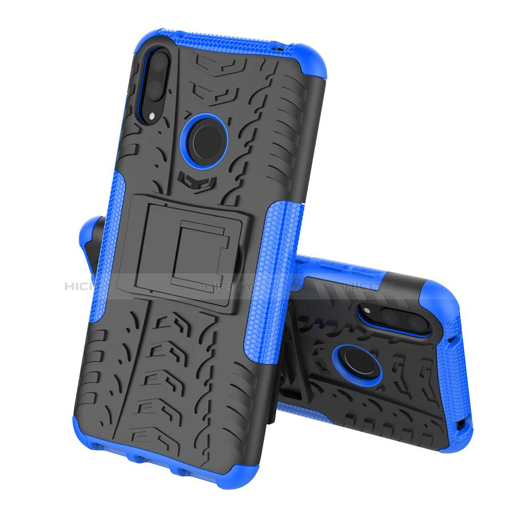 Funda Bumper Silicona y Plastico Mate Carcasa con Soporte para Huawei Y7 Pro (2019) Azul