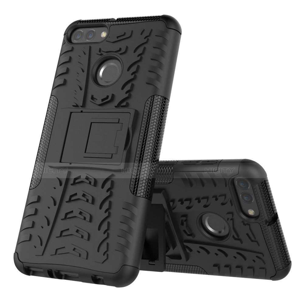 Funda Bumper Silicona y Plastico Mate Carcasa con Soporte para Huawei Y9 (2018) Negro