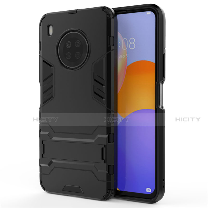 Funda Bumper Silicona y Plastico Mate Carcasa con Soporte para Huawei Y9a Negro