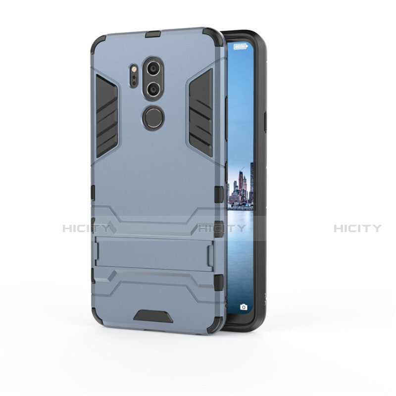 Funda Bumper Silicona y Plastico Mate Carcasa con Soporte para LG G7 Azul