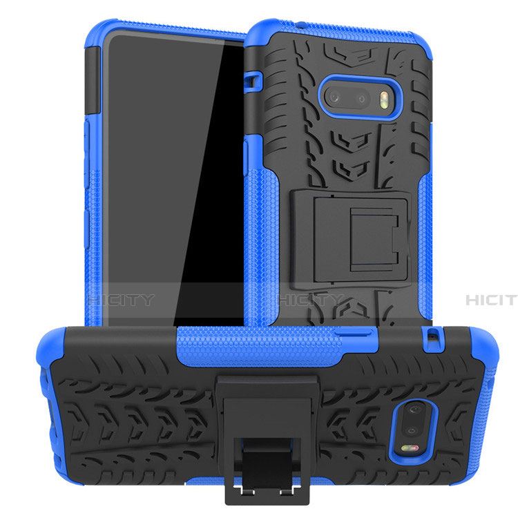 Funda Bumper Silicona y Plastico Mate Carcasa con Soporte para LG G8X ThinQ Azul