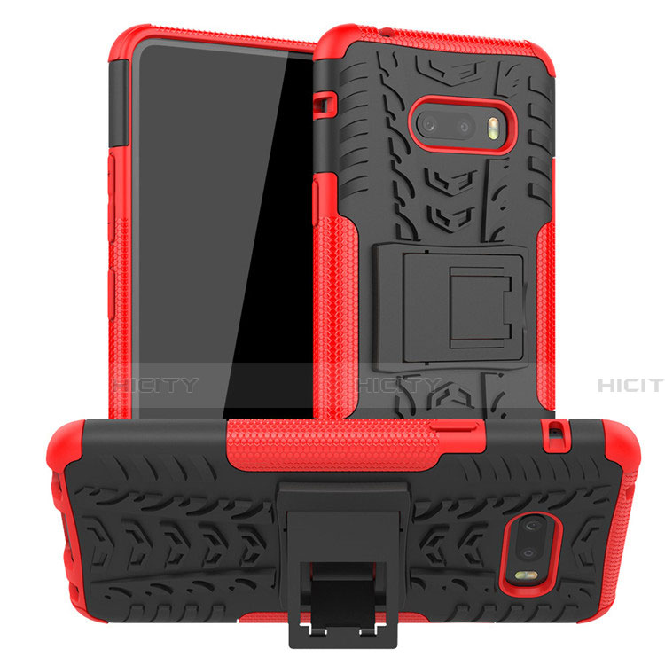 Funda Bumper Silicona y Plastico Mate Carcasa con Soporte para LG G8X ThinQ Rojo