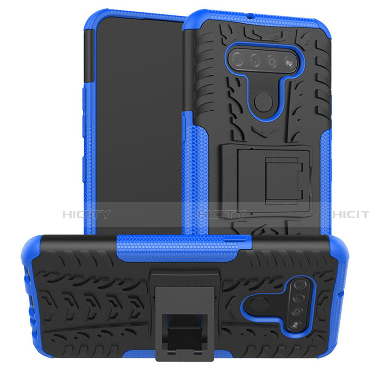 Funda Bumper Silicona y Plastico Mate Carcasa con Soporte para LG K51 Azul