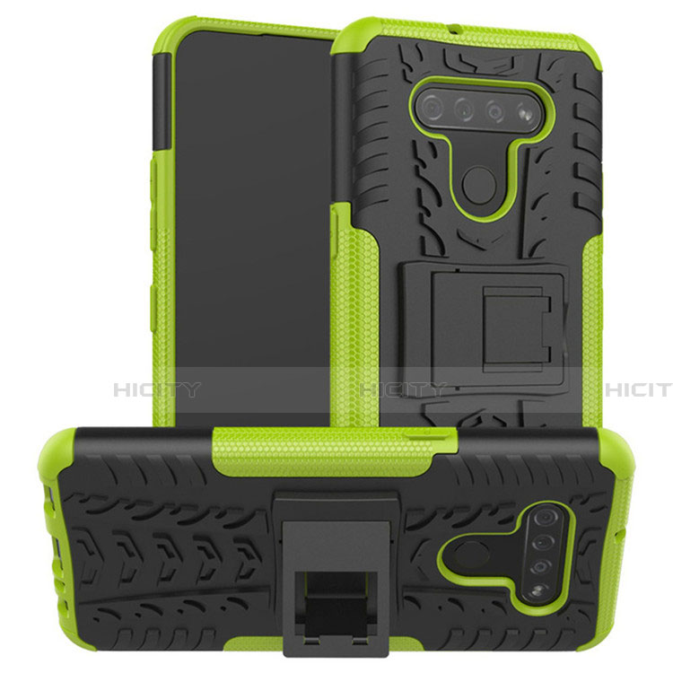 Funda Bumper Silicona y Plastico Mate Carcasa con Soporte para LG K51 Verde