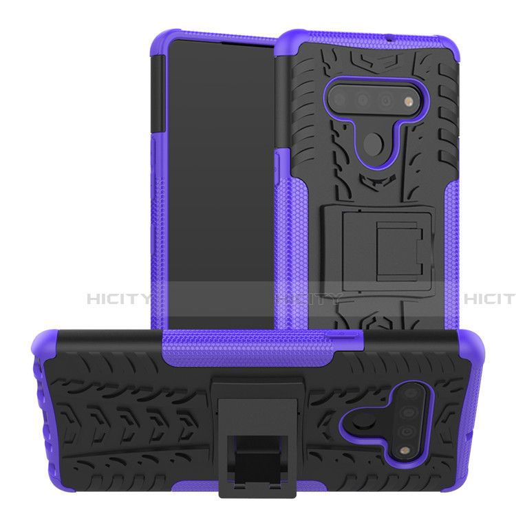 Funda Bumper Silicona y Plastico Mate Carcasa con Soporte para LG Stylo 6 Morado