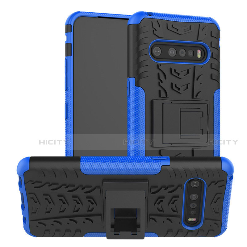 Funda Bumper Silicona y Plastico Mate Carcasa con Soporte para LG V60 ThinQ 5G Azul