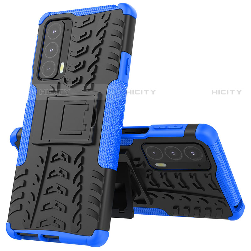 Funda Bumper Silicona y Plastico Mate Carcasa con Soporte para Motorola Moto Edge 20 5G Azul