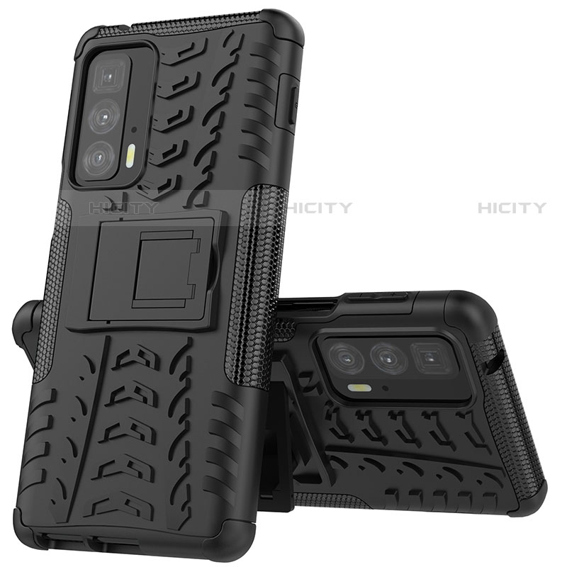 Funda Bumper Silicona y Plastico Mate Carcasa con Soporte para Motorola Moto Edge 20 Pro 5G Negro