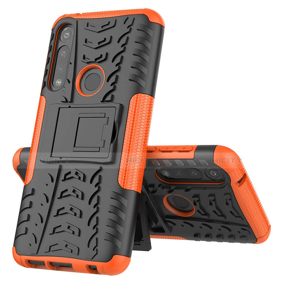 Funda Bumper Silicona y Plastico Mate Carcasa con Soporte para Motorola Moto G Power Naranja