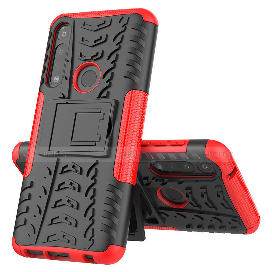 Funda Bumper Silicona y Plastico Mate Carcasa con Soporte para Motorola Moto G Power Rojo