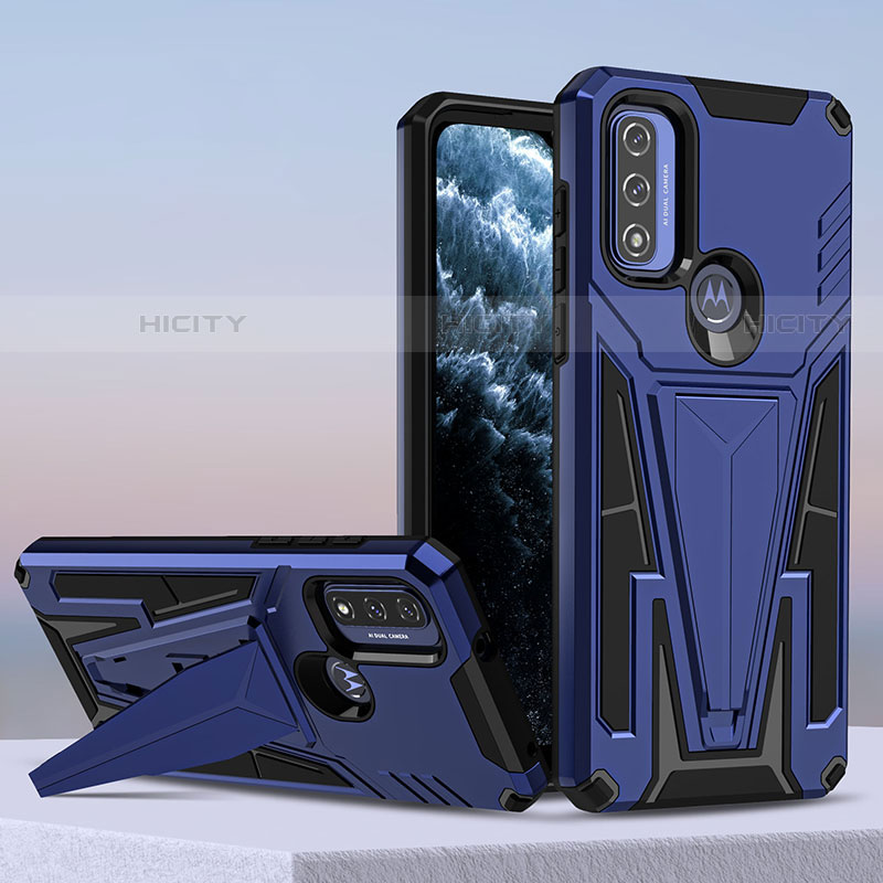 Funda Bumper Silicona y Plastico Mate Carcasa con Soporte para Motorola Moto G Pure Azul