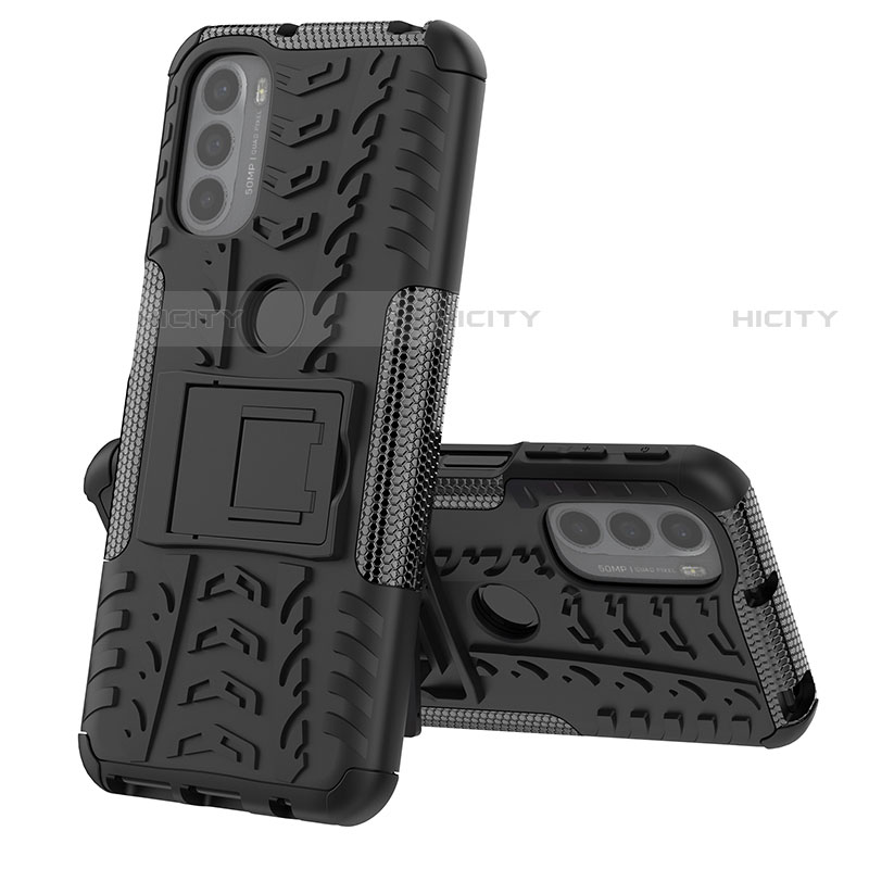 Funda Bumper Silicona y Plastico Mate Carcasa con Soporte para Motorola Moto G41 Negro