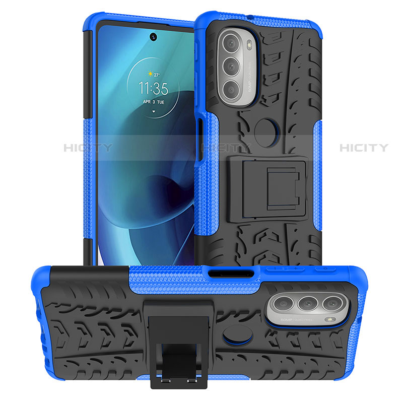 Funda Bumper Silicona y Plastico Mate Carcasa con Soporte para Motorola Moto G51 5G Azul