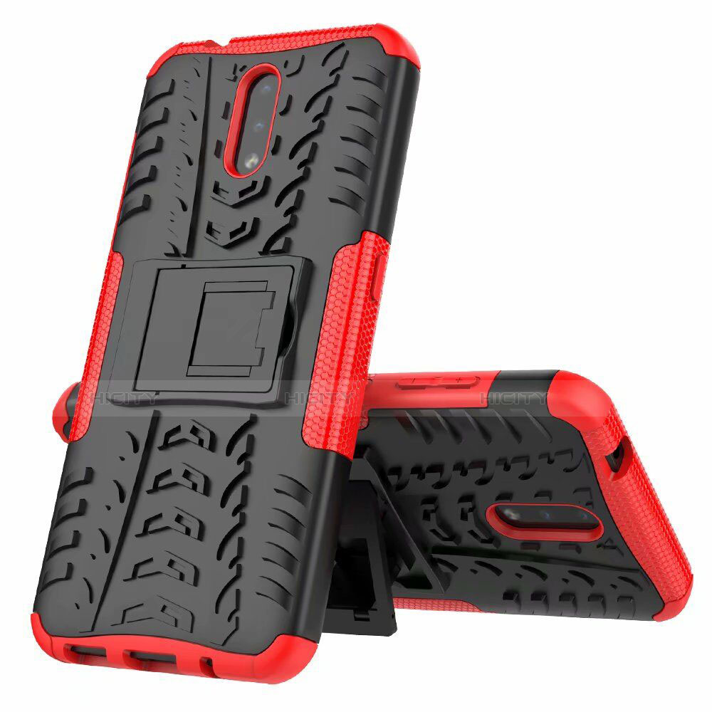 Funda Bumper Silicona y Plastico Mate Carcasa con Soporte para Nokia 2.3 Rojo