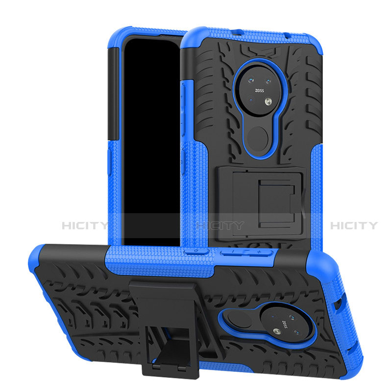 Funda Bumper Silicona y Plastico Mate Carcasa con Soporte para Nokia 6.2 Azul