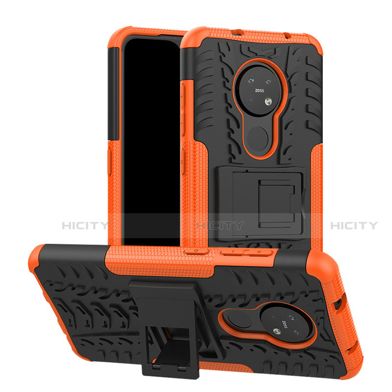 Funda Bumper Silicona y Plastico Mate Carcasa con Soporte para Nokia 7.2 Naranja